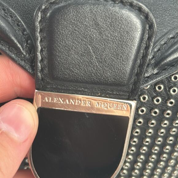 Alexander McQueen black calfskin leather grommet backpack main image 13